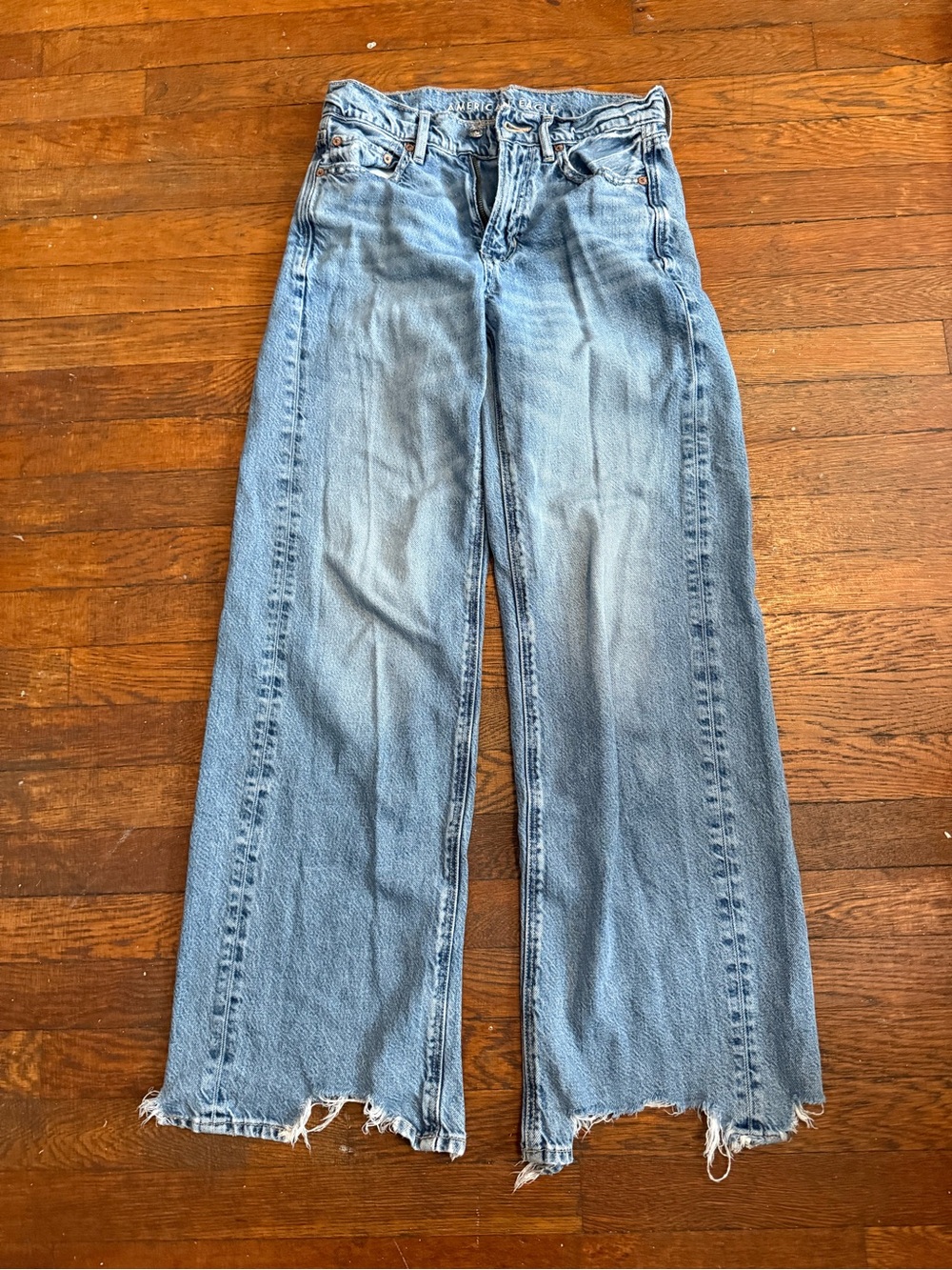 American Eagle Light Blue Distressed High-Rise Wide Leg Jeans